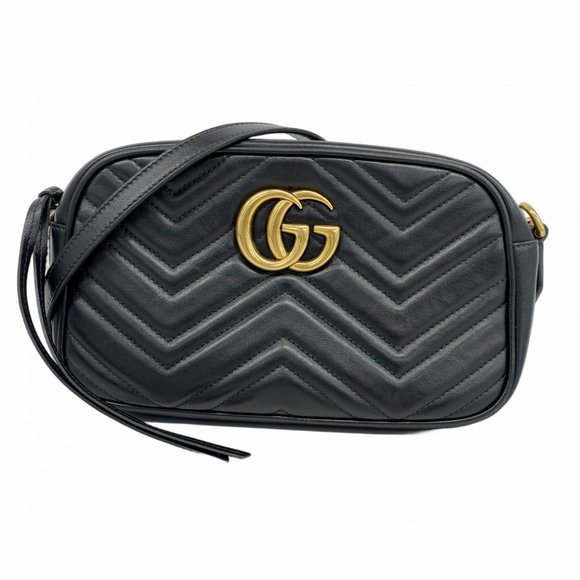 GUCCI Black Leather GG Marmont Shoulder Bag - Picture 1 of 14